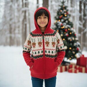 GYMBOREE Size 12 Holiday CHRISTMAS Reindeer Full Zip Hoodie Hooded Sweater